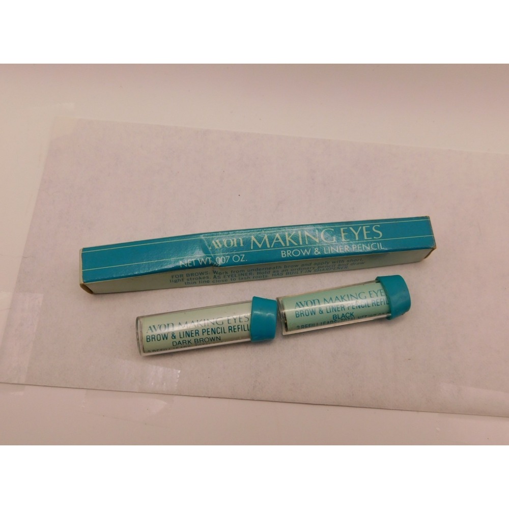 Vintage Avon Making Eyes Brow And Liner Pencil Plus Refills Dark Brown Black